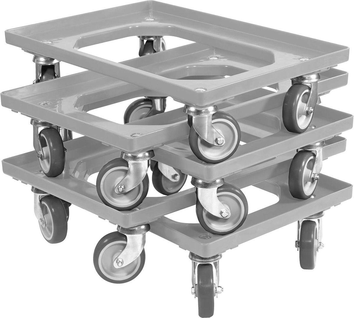 5 stuks transportwielen voor kratten 60 x 40 cm met 4 zwenkwielen in grijs