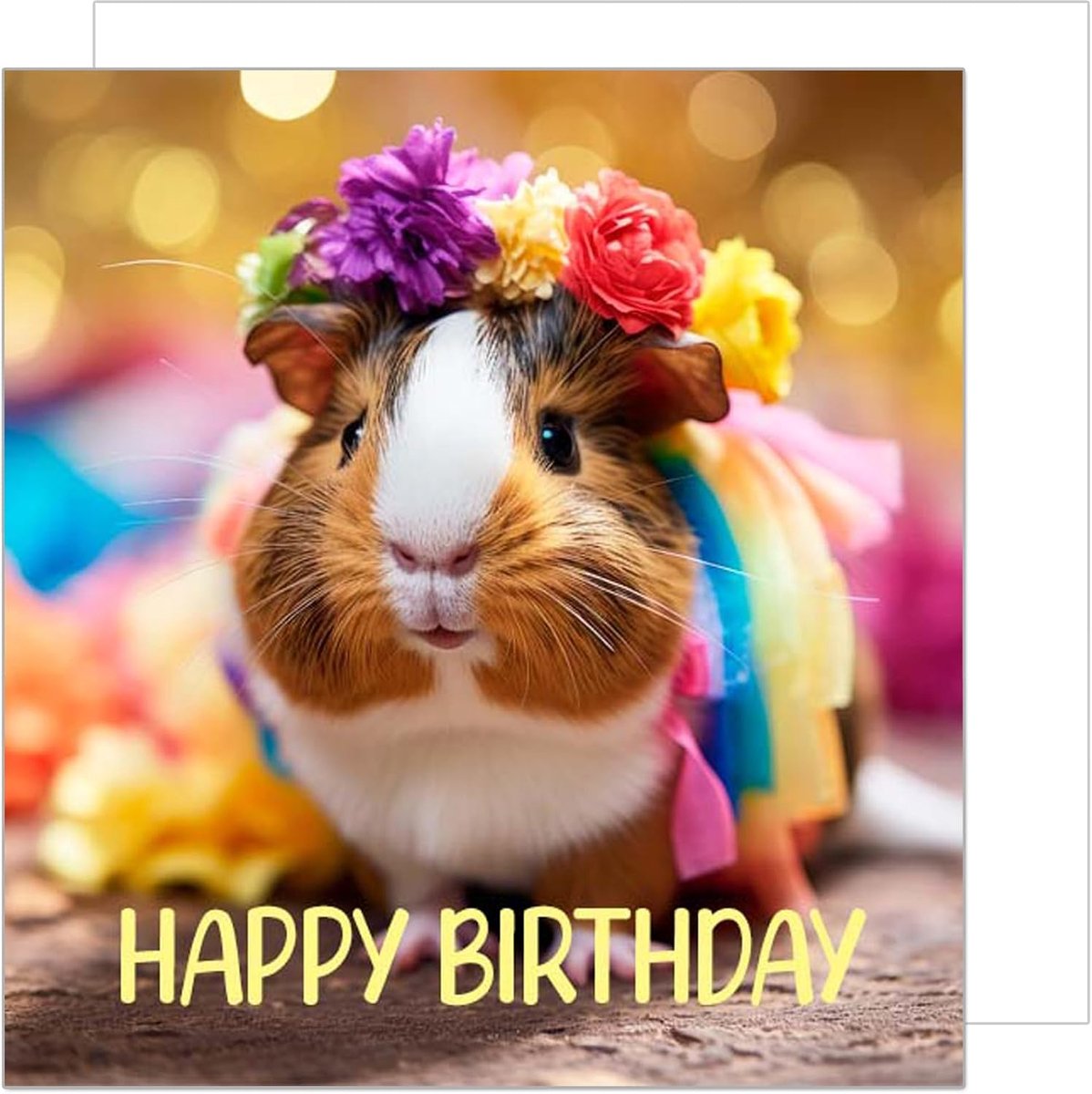 Seidel Premium vierkante verjaardagskaart met envelop. Wenskaart Happy Birthday Billet dier kaart man vrouw kinderen schattige cavia kleurrijke bloemen (GQ170 SW024)