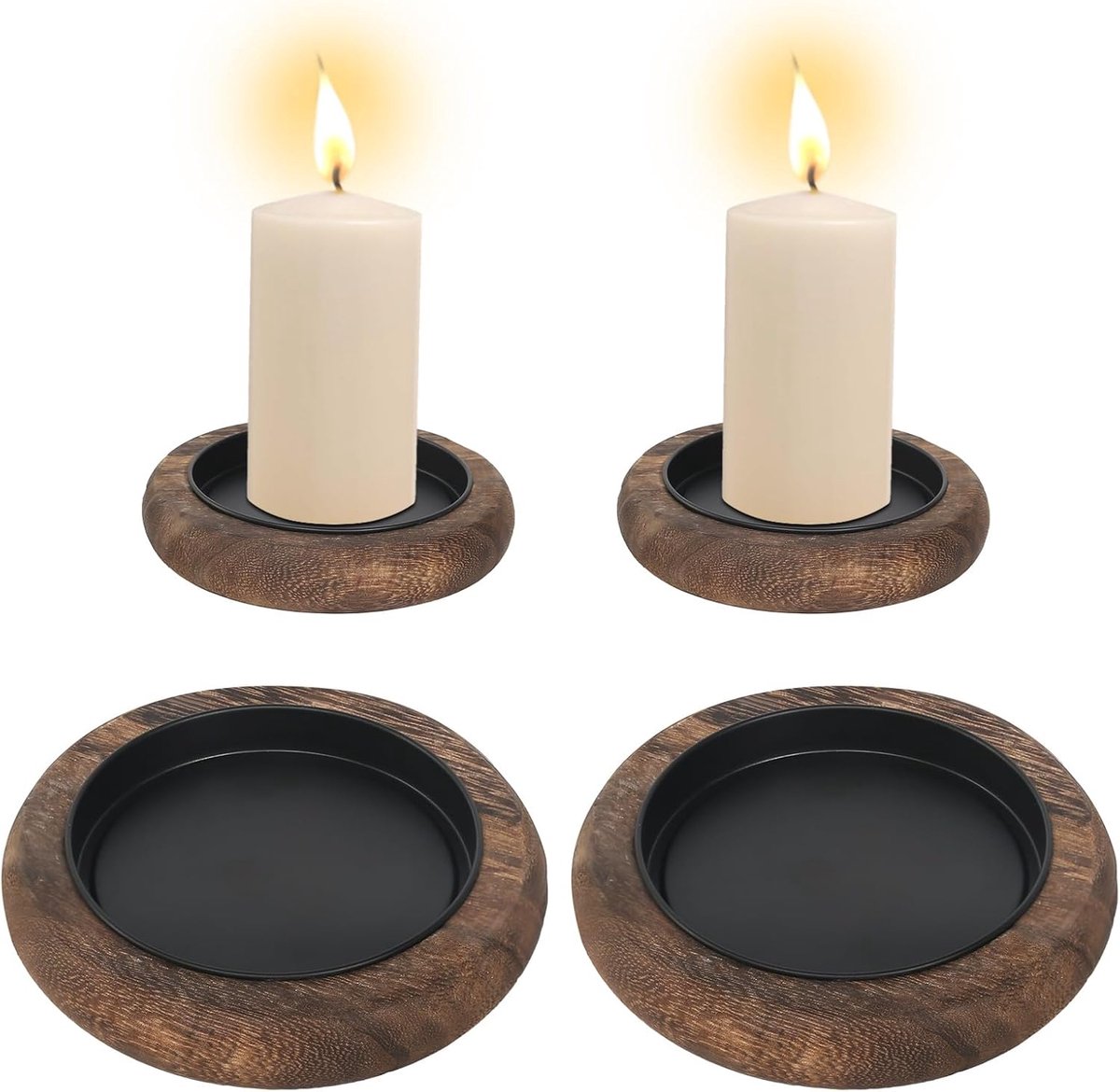 2 stuks houten kaarsenstandaard kaarsonderzetters, 10 cm diameter ronde kaarsplaten onderzetters kaarsenhouder, kaarsenstandaard Decoratieve kaars onderzetter voor bruiloft woonkamer