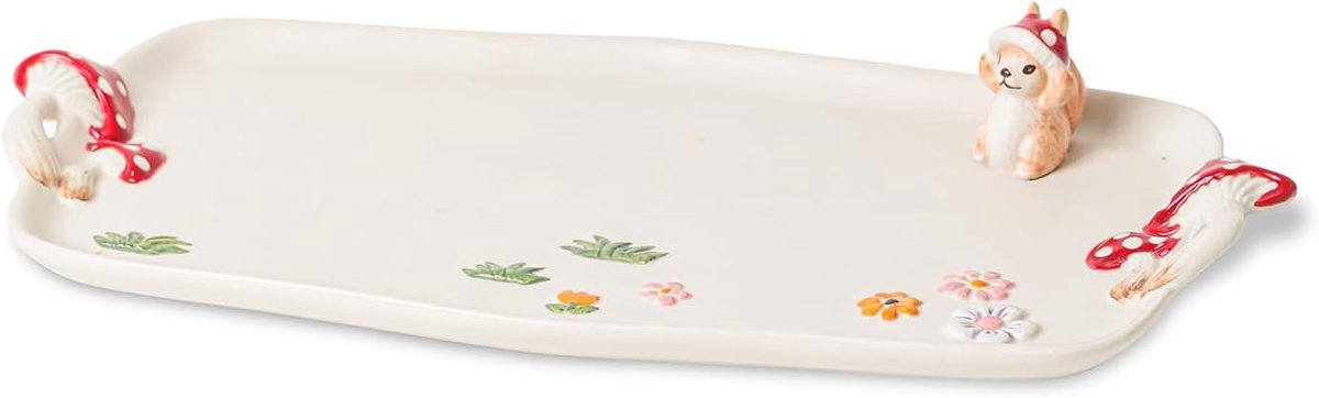 Keramische lade, rechthoek 36cm dubbele handvat dessert voorgerecht bakgerechten, schattige steak diner borden, decoratieve plaat met schattige eekhoorns.