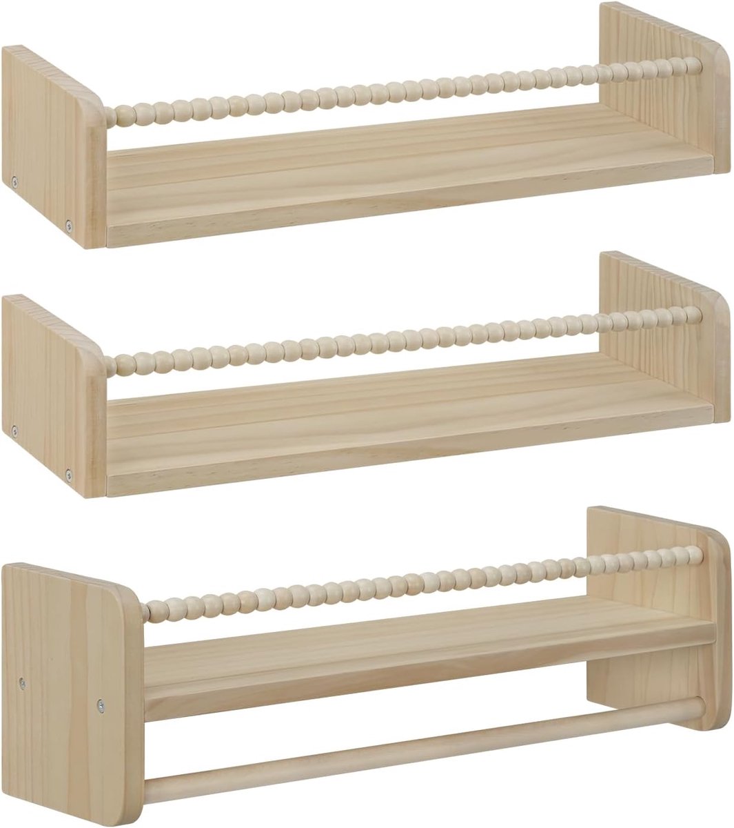 Boekenkast voor kinderen, set van 3 wandplanken voor kinderen, boekenplank van massief hout, zwevende planken voor boeken en speelgoed, voor kinderkamer