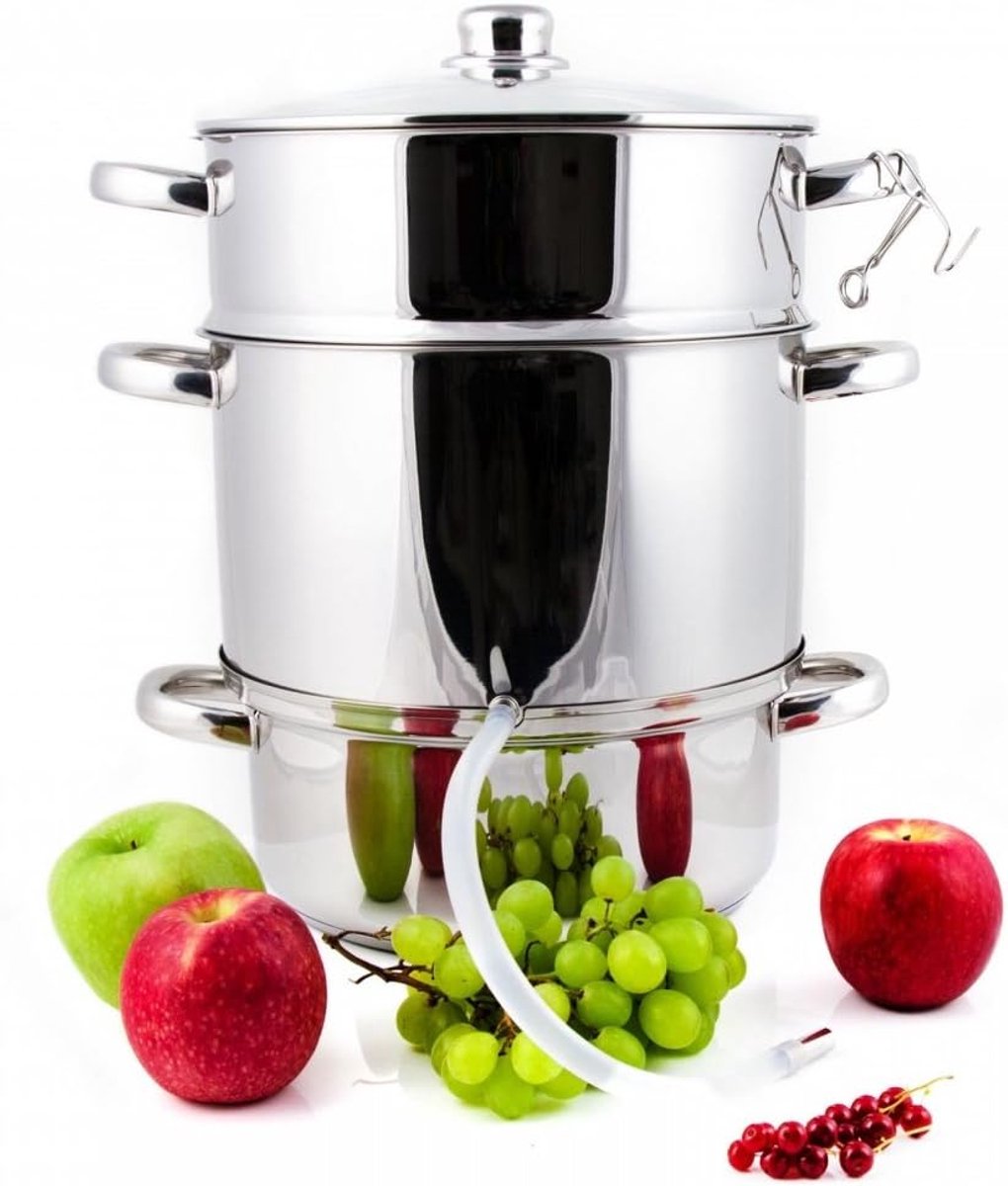 8,5 liter stoompers van roestvrij staal, diameter Ø 26 cm, met aftapkraan en glazen deksel, geschikt voor inductie, ideaal voor sap en gelei, fruitpot, sapcentrifuge, fruitpers, groenten en
