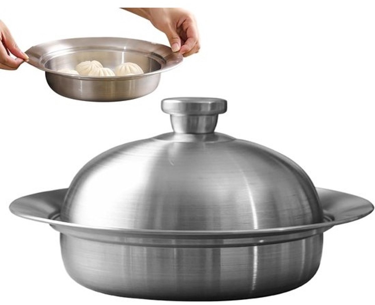 Stoommand Roestvrijstaal - Keukenzeef - Gezond Koken - Gelijkmatige Warmte - 28 cm - Zilver