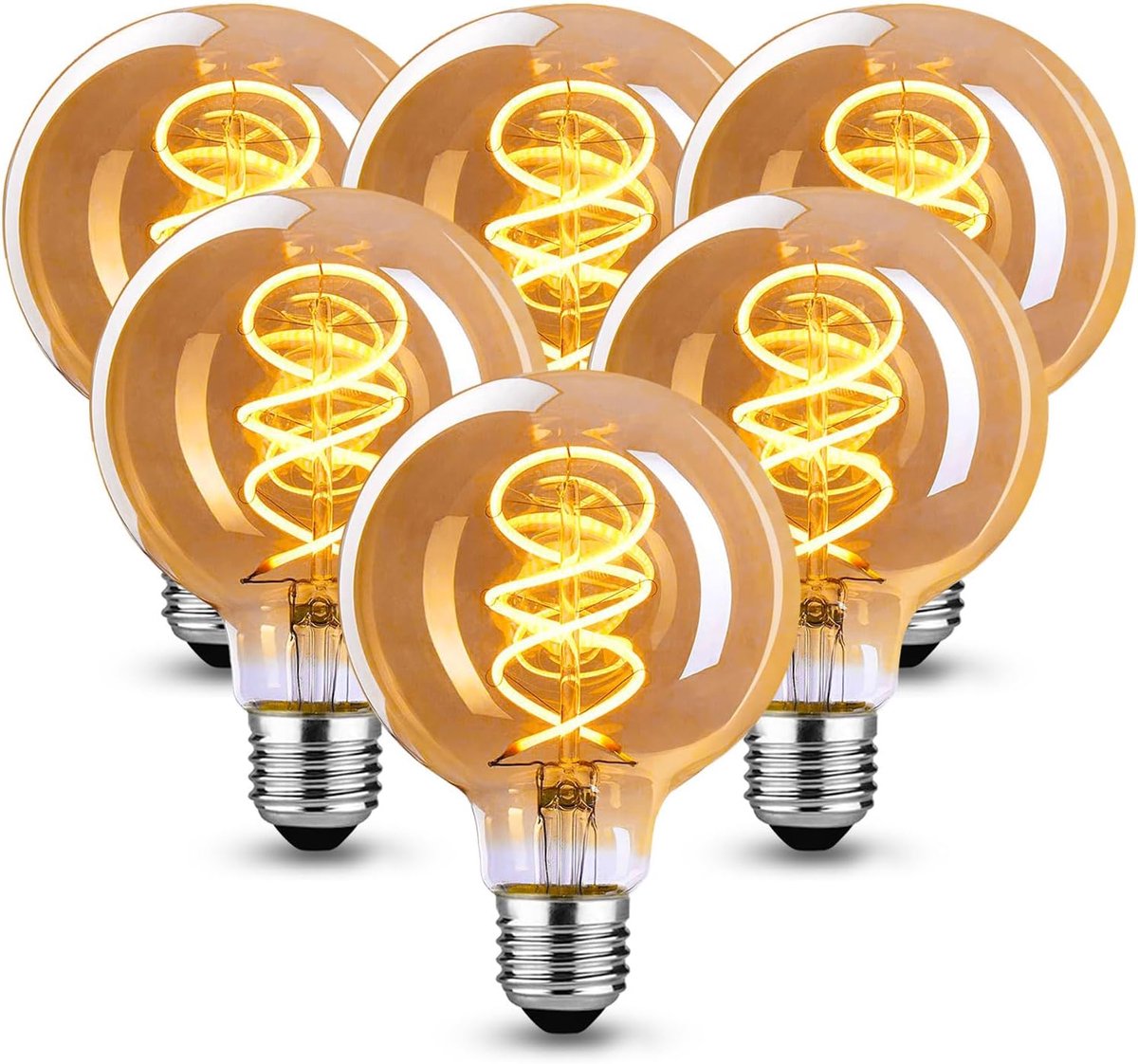 Vintage E27 LED-gloeilamp, dimbaar, 4 W, G80, warmwit, ideaal voor decoratieve nostalgische retro verlichting, barnsteen, 6 stuks