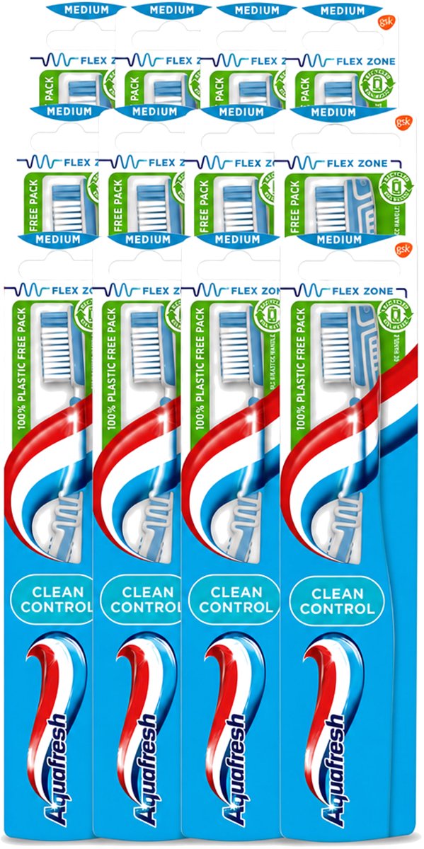 12 x Aquafresh - Tandenborstel - Clean Control - Medium - Grondige Reiniging - 1 Tandenborstel - Voordeelverpakking - 12 stuks