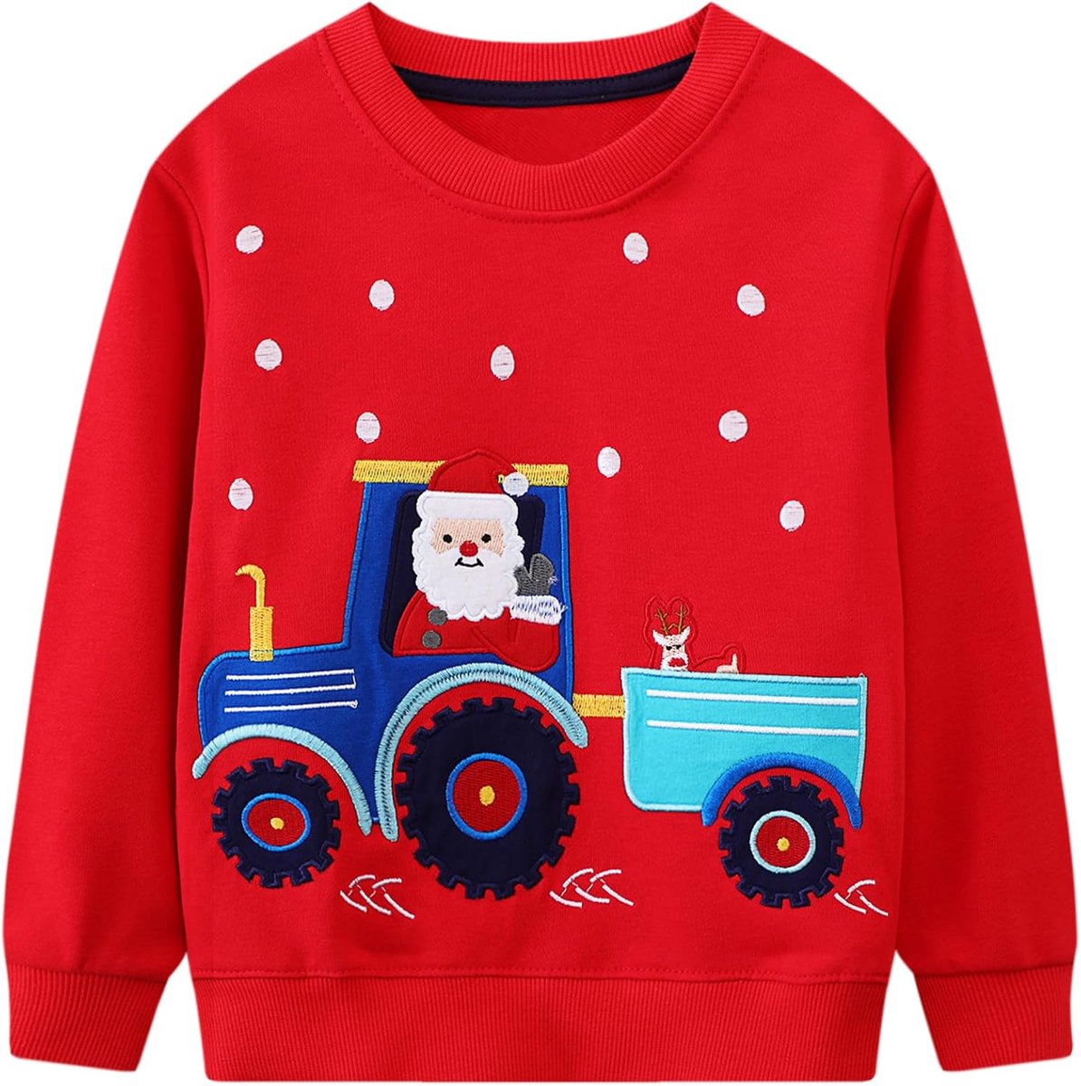 Sweatshirt voor Jongens Katoenen Trui met Ronde Hals Dinosaurus Graafmachine Patroon Pullover Kerstman Eland Print Jumper Warme Lange Mouwen Sweater Herfst Winter Top voor Kinderen 2-7 jaar