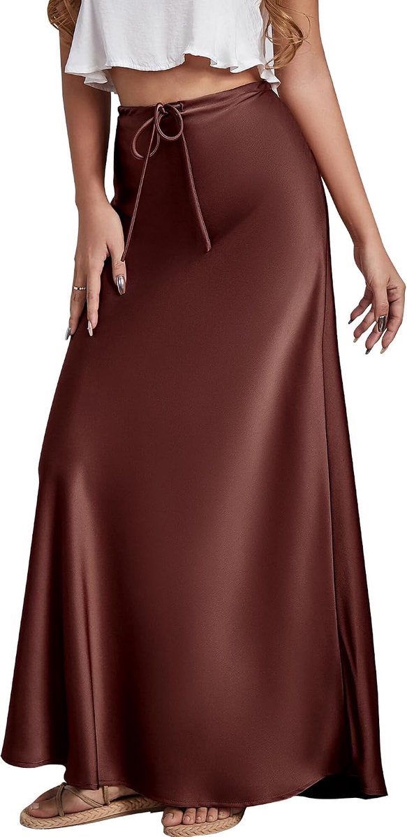 Damesrok, lange satijnen heuprok, trekkoord, effen kleuren, potloodrok, hoge taille, verstelbare halve rok, A-lijn, casual, satijnen rok, nauwsluitend, dagelijks, zomerrok, business, maxi-rok,