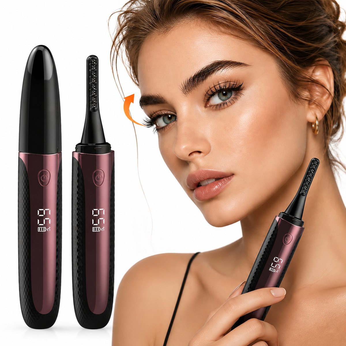 VHV-Verwarmde Wimperkruller – Elektrische Wimperkruller met 4 Warmtestanden – 8 sec Snel Opgewarmd – USB-C Oplaadbaar – Digitaal Display – Zwart