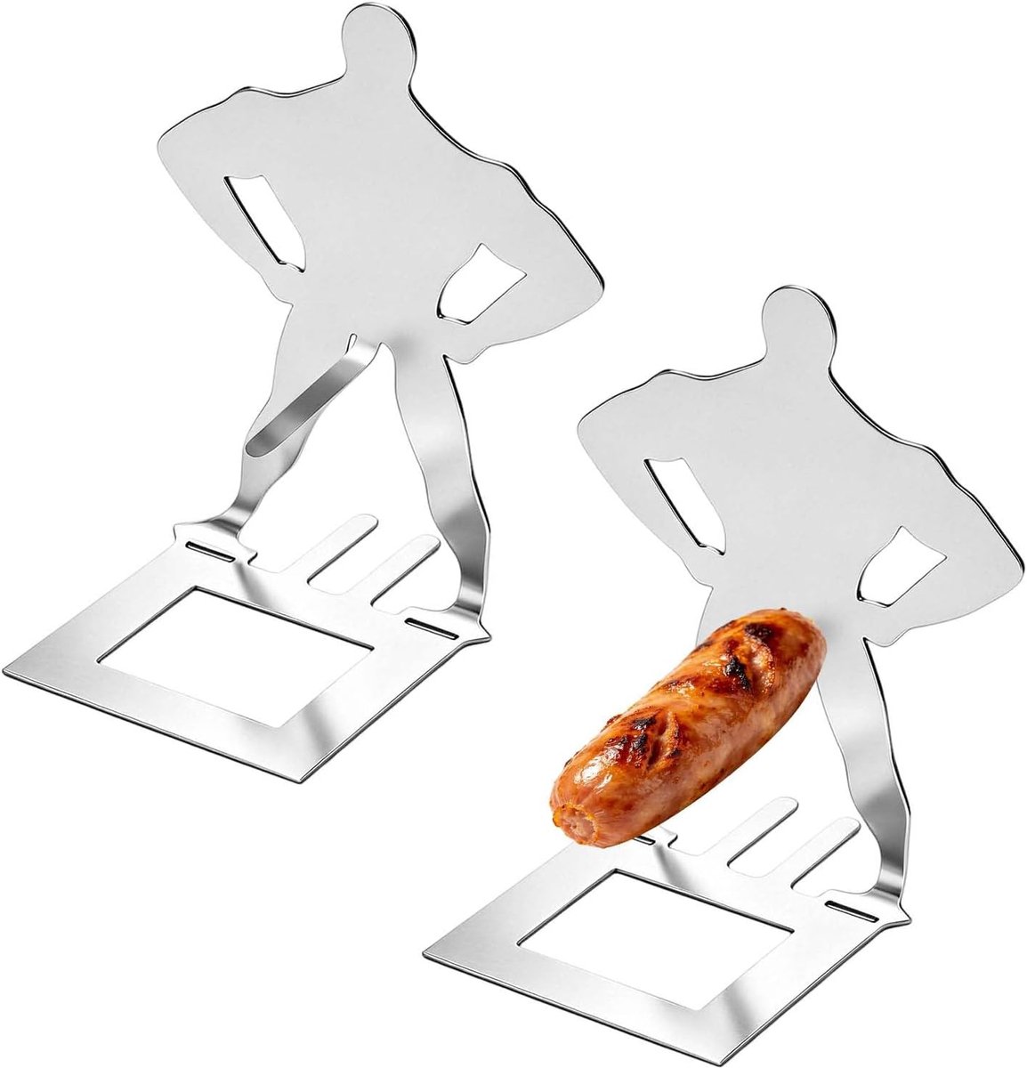 Grillworsthouder van roestvrij staal, 2 stuks, creatieve staande man worst grillstandaard, grappige BBQ hotdog houder, grillaccessoires voor gasbarbecue voor outdoor, camping, kookaccessoires