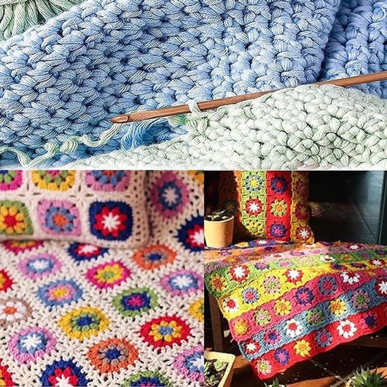 12-delige Bamboe Haaknaalden Set voor Tunesisch Haken met Kleurrijke Plastic Touw, Ideaal voor Dekens, Tapijten en Sjaals — afbeelding 3