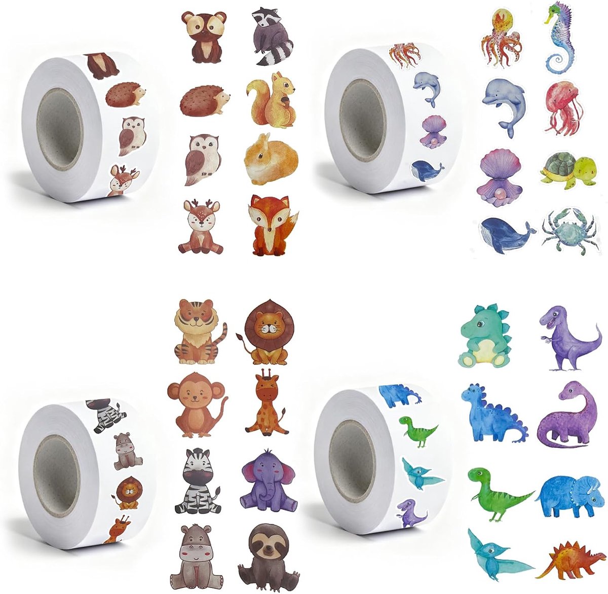 2000 stuks ronde cartoondierenstickers kinderen dier beloningsstickers waterdichte zelfklevende stickers dieren stickerrol voor skateboard bagage stickers scrapbook laptop drinkfles