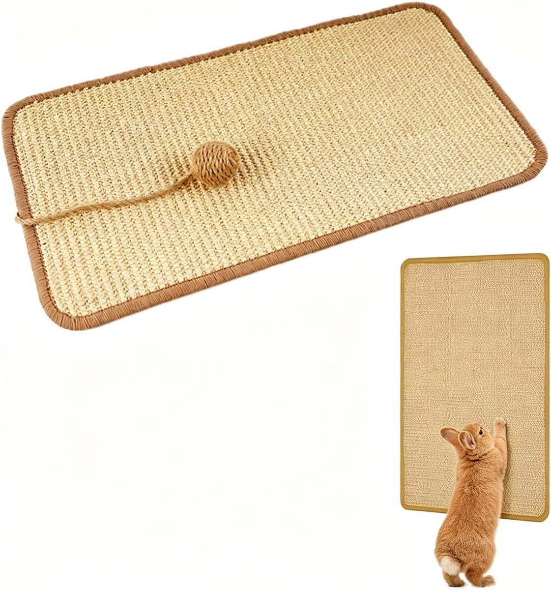 Krabmat van sisal, 1 stuk, 20 x 40 cm, voor konijnen en knaagdieren, natuurlijk kauwspeelgoed voor tanden en klauwen, ideaal als kooibed