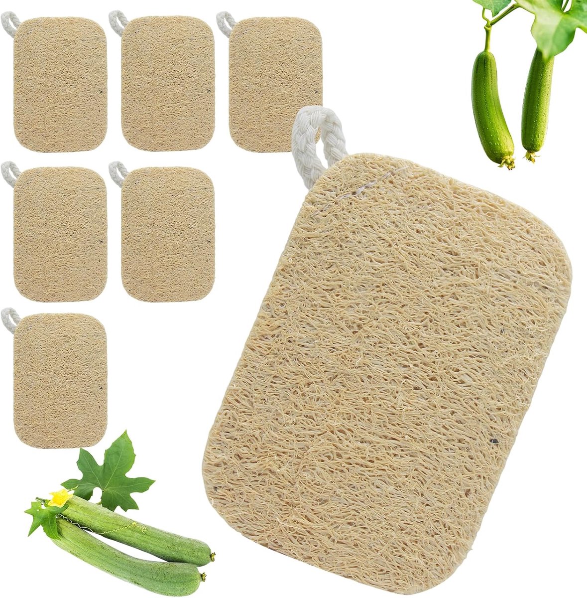 Sponzen, organische luffa-spons voor servies, biologisch afbreekbaar en geen afval, natuurlijke luchtgaten om te drogen, voor keuken, badkamer en camping