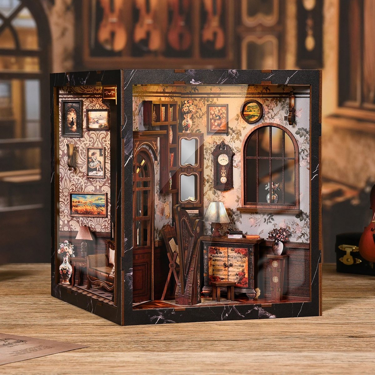 Miniatuur bouwpakket Europese Muziekkamer - 3D Puzzel met Handleiding - DIY - Miniatuur Modelbouw Hout Kinderen en Volwassenen - Houten bouwpakket - Assemblr