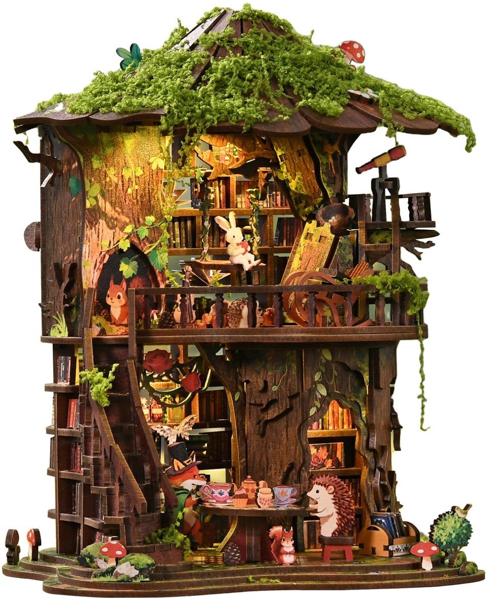 Miniatuur bouwpakket Forest Tea Book Club - 3D Puzzel met Handleiding - DIY - Miniatuur Modelbouw Hout Kinderen en Volwassenen - Houten bouwpakket - Assemblr