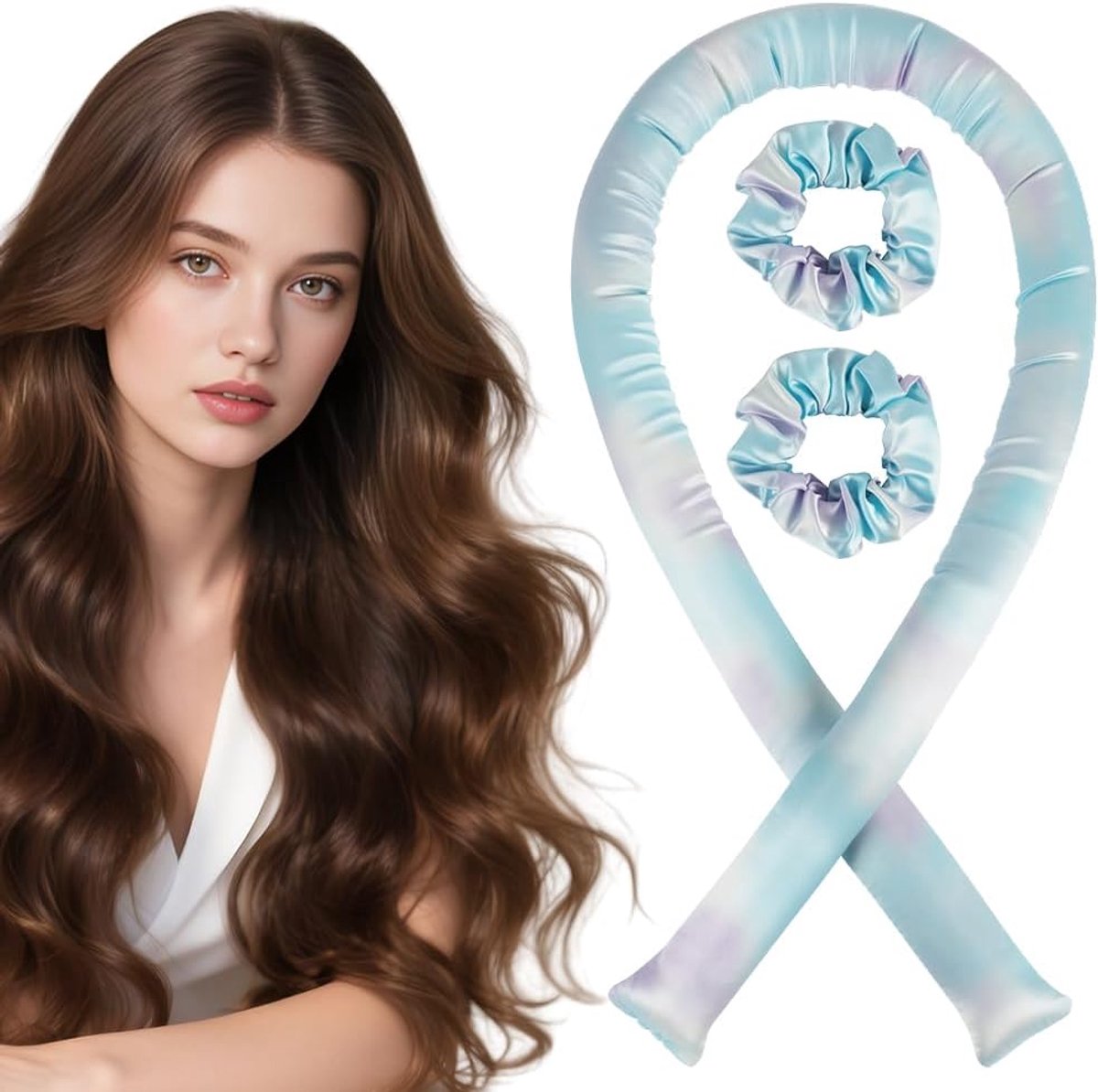 Krulspelden, krullen zonder hitte, satijn krullen zonder hitte, doe-het-zelf haarkrulspelden, haarkrulspelden voor volume, heatless krullen voor lang medium haar (cyaanblauw)