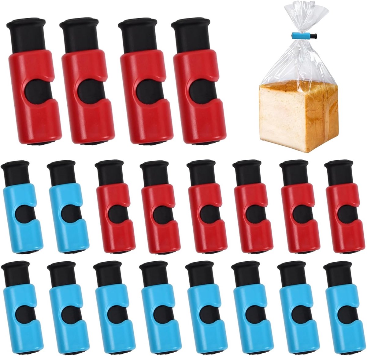 20 Herbruikbare Zakclips - Sterke Sluitclips voor Voedsel, Diepvrieszakken, Snackzakken en Meer - Vershoudclips van Hoogwaardig ABS - Luchtdicht & Duurzaam - Rood & Blauw