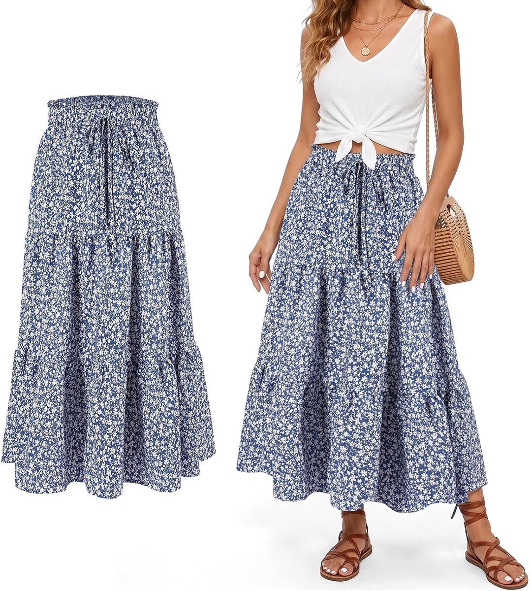 Rokken elastische taille maxi rok casual strand lange rokken dagelijkse vakantie petticoat geplooide rok boheme bloemen A-lijn boho rok