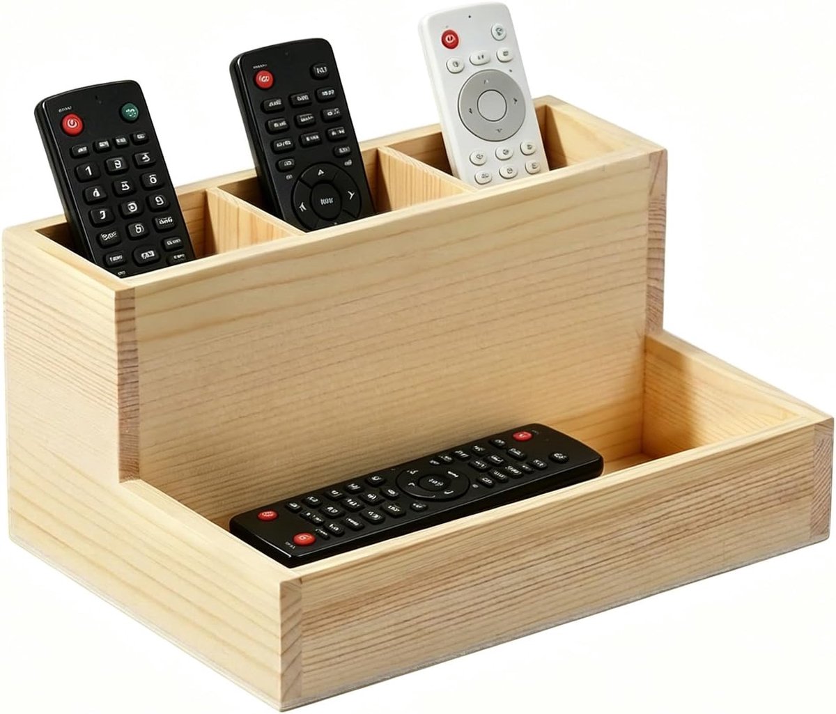 Afstandsbedieningshouder van massief hout, afstandsbedieningshouder met meerdere vakken, afstandsbediening opslag voor woonkamer en slaapkamer voor het opbergen van afstandsbedieningen en