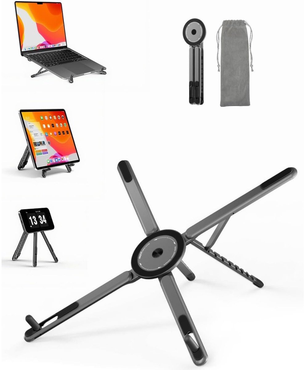 SSTRWGOOD Draagbare laptopstandaard – 3-in-1-ontwerp (instelbare hoogte en hoek) – Magnetisch & uitstekende warmteafvoer – Ergonomisch – Geschikt voor laptops, tablets en telefoons van 4–16 inch – Grijs