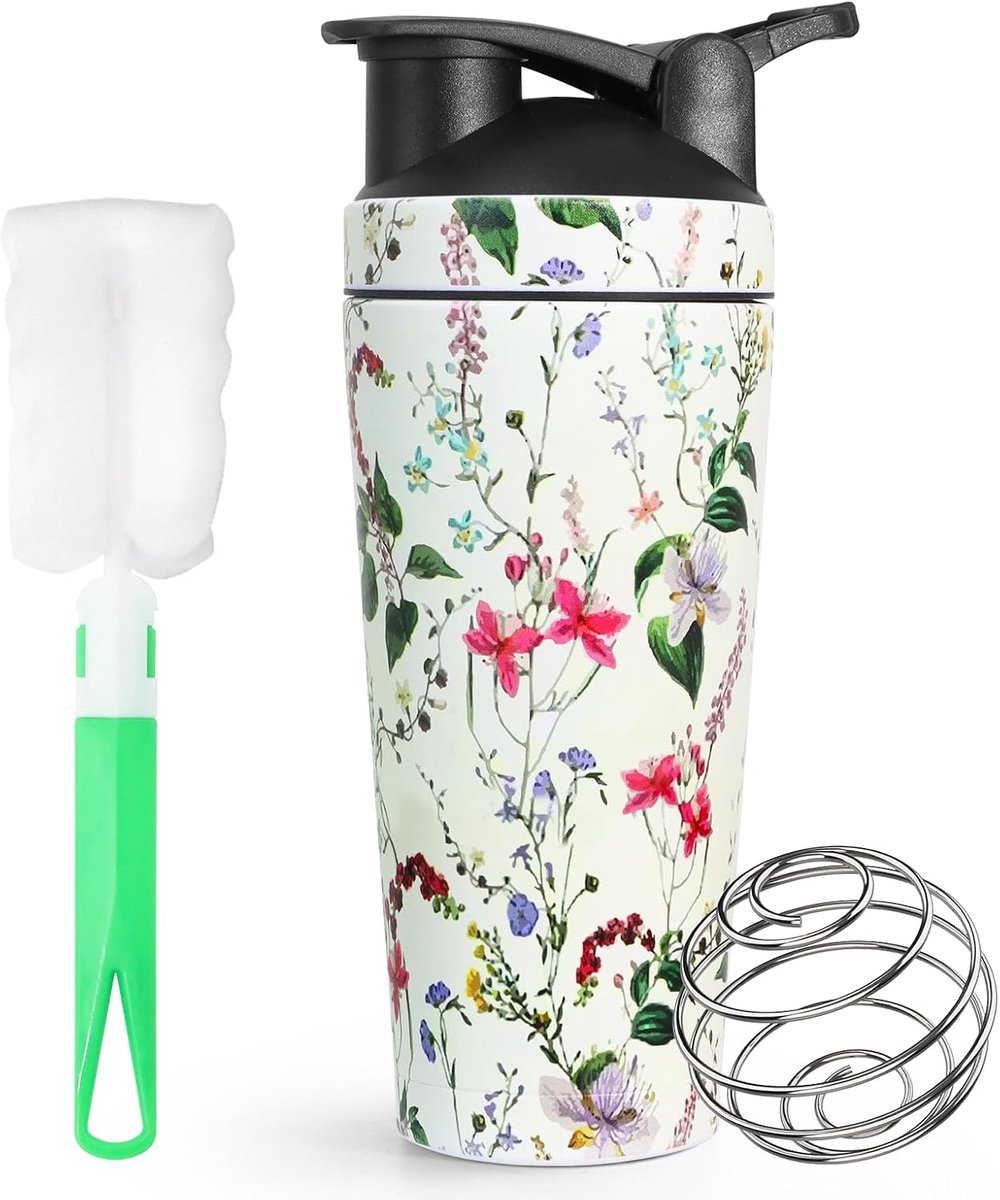 Shaker van roestvrij staal, 750 ml, BPA-vrij, lekvrij, ideaal voor smoothies, fitness, yoga en andere sporten, wit