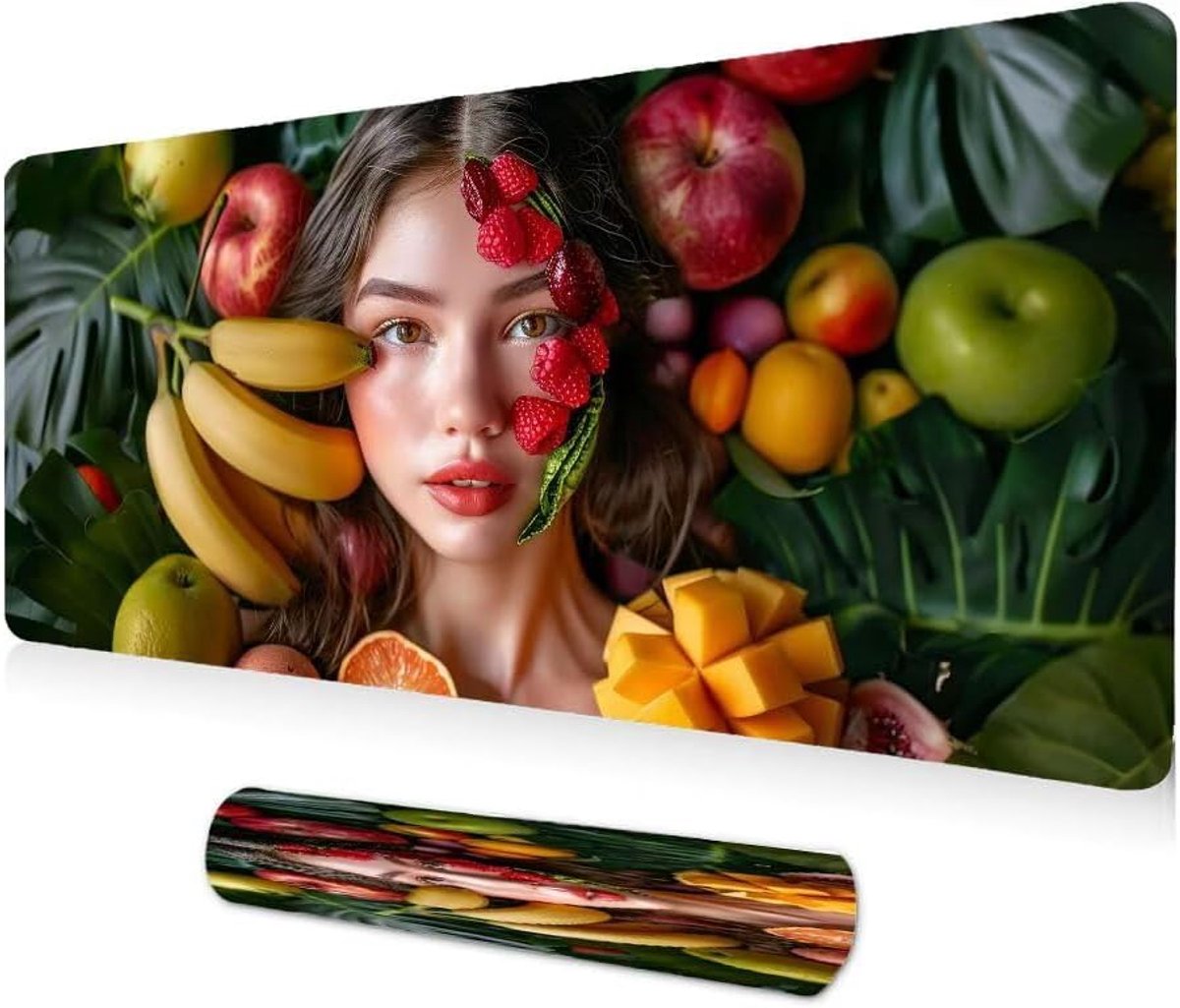 Muismat XXL 500 x 250 x 3 mm gaming muismat groot, banaan vrouw bureaumat, antislip rubberen achterkant, gestikte rand ontwerp, voor kantoor, gaming, decoratie, precisiebesturing voor gamers A-390