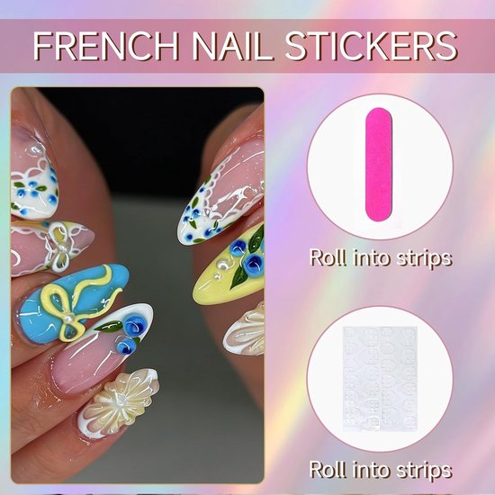 30 stuks zomervruchten press on nagels, 3D bosbessen citroen Franse kunstnagels met kleefpads set, schattige strik amandel kunstnagels — afbeelding 3