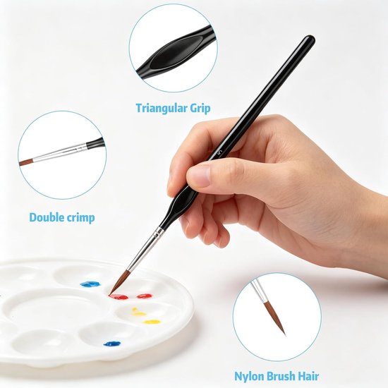 17 STKS Kunstenaar Penseel Set Fijne Detail Penseel en Drybrush Nylon Haar & Driehoekige Handvatten Schilderen Borstels voor Fijne Detaillering Acryl Schilderen Olie Aquarel Nummer Model — afbeelding 2