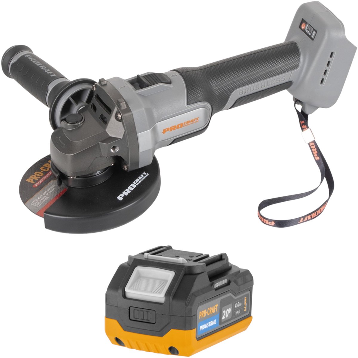 Procraft Industrial AG125Abb accu-haakse slijper 20 V 125 mm borstelloos Solo - zonder accu, zonder oplader