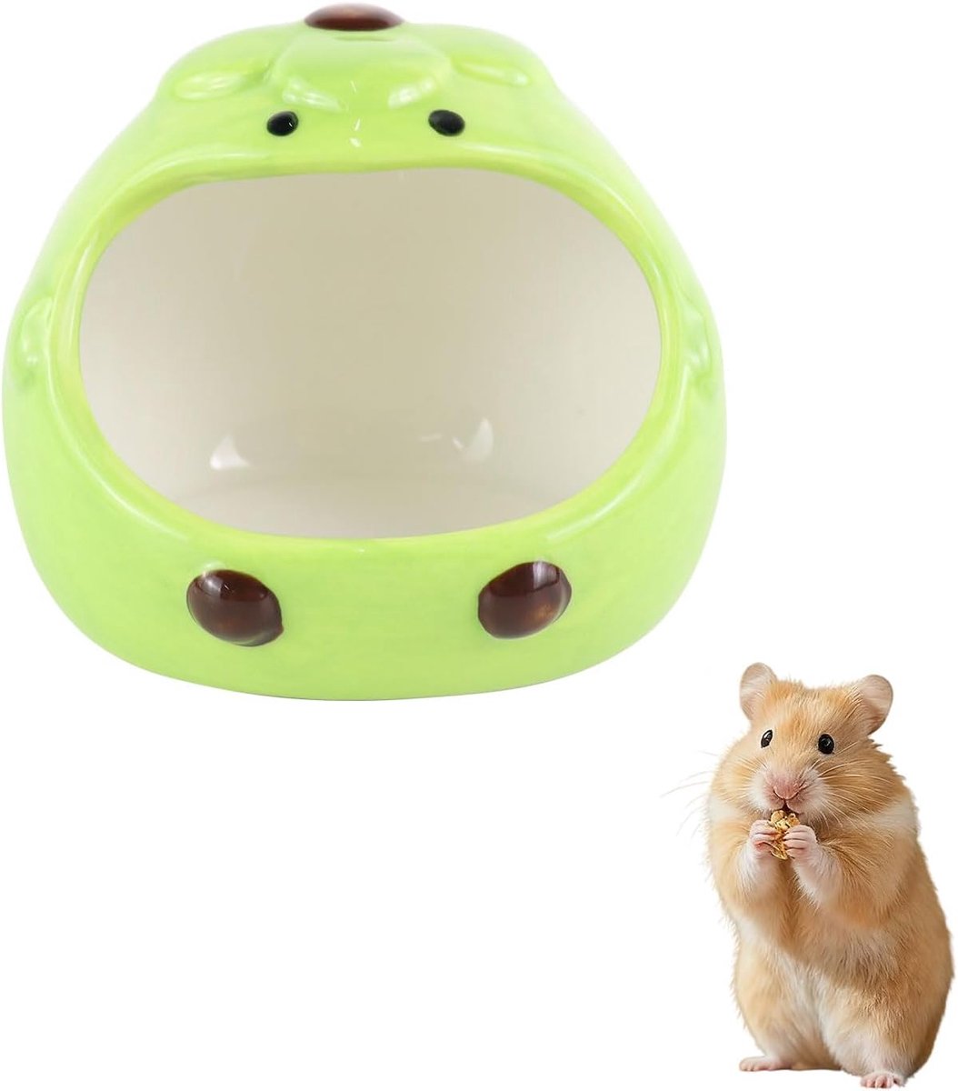 hamsterhuis, betoverend aubergine-gevormd zeevarkenhuis, 6,5 × 4 cm, hellende opening, zomer, koeling, hamsters, verstopplaats voor dwerghamsters, gerbils en chinchilla's (groen)