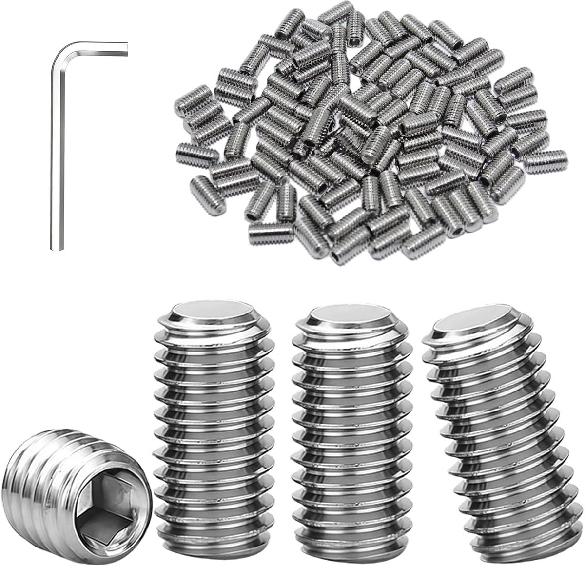 x 10 mm schroefdraadschroeven, 100 stuks | Roestvrijstalen zeskantige kopschroeven met inbussleutel, wormschroevenset voor reparatie, industriële doe-het-zelver