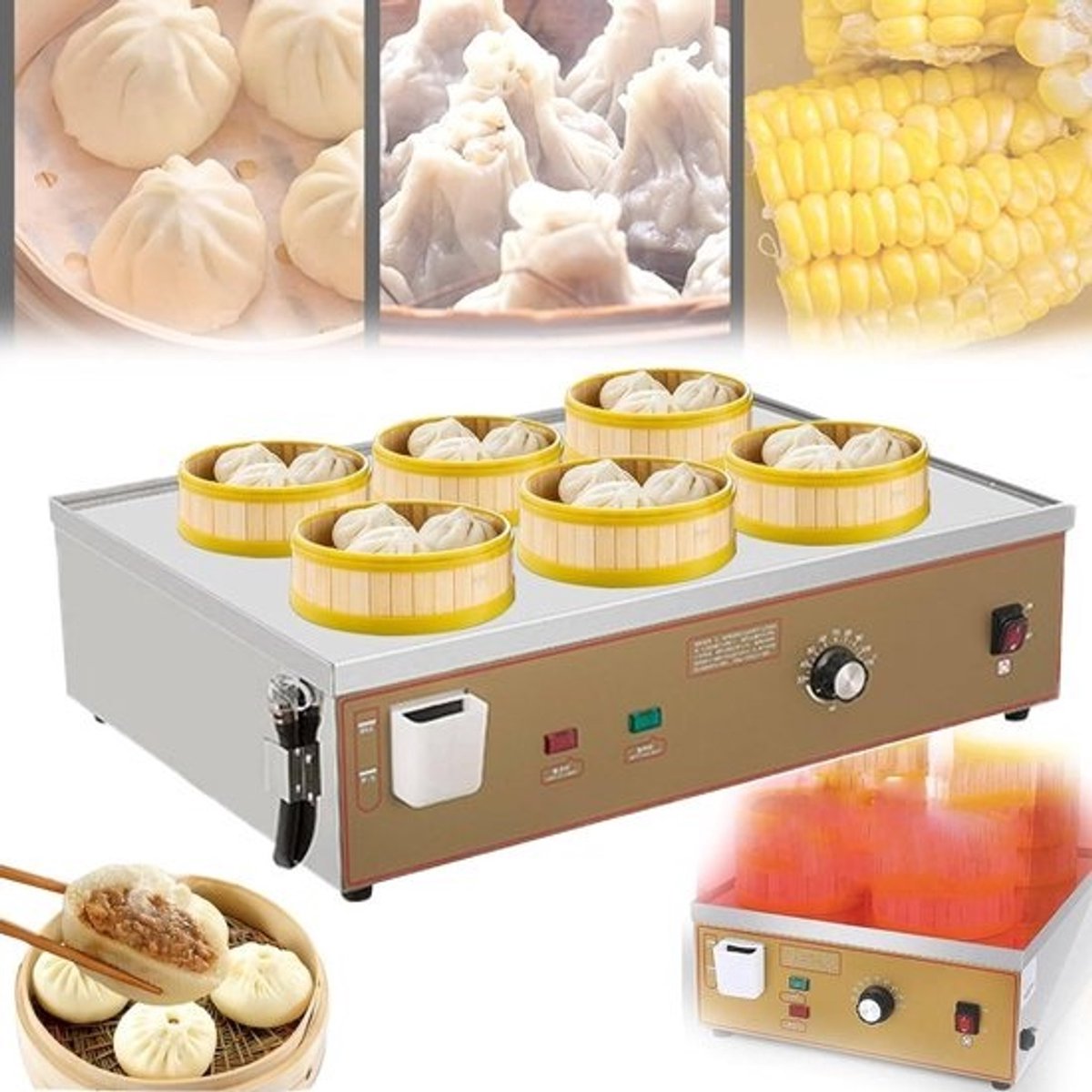 Elektrische Stomer - Stoommachine Broodjes - Ontbijt Bereiden - Instelbare Temperatuur - 6 Gaten - Zilver