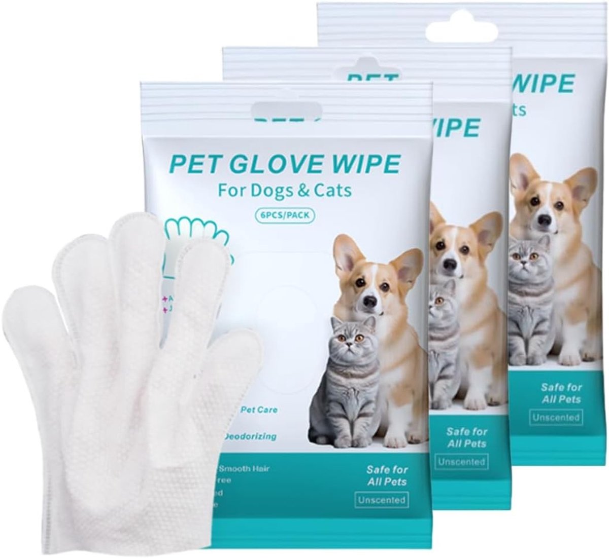 Honden- en kattenwashandschoenen voor dagelijkse verzorging, ideaal voor vacht, gezicht, oren, ogen en poten, perfect voor reizen zonder spoelen