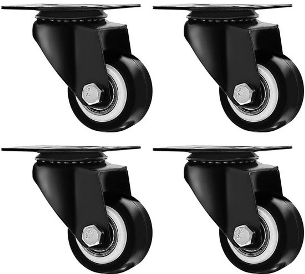Zwenkwielen Rubber - Wielen met rem - Meubels verplaatsen - Heavy Duty - 1.5 inch - Zwart