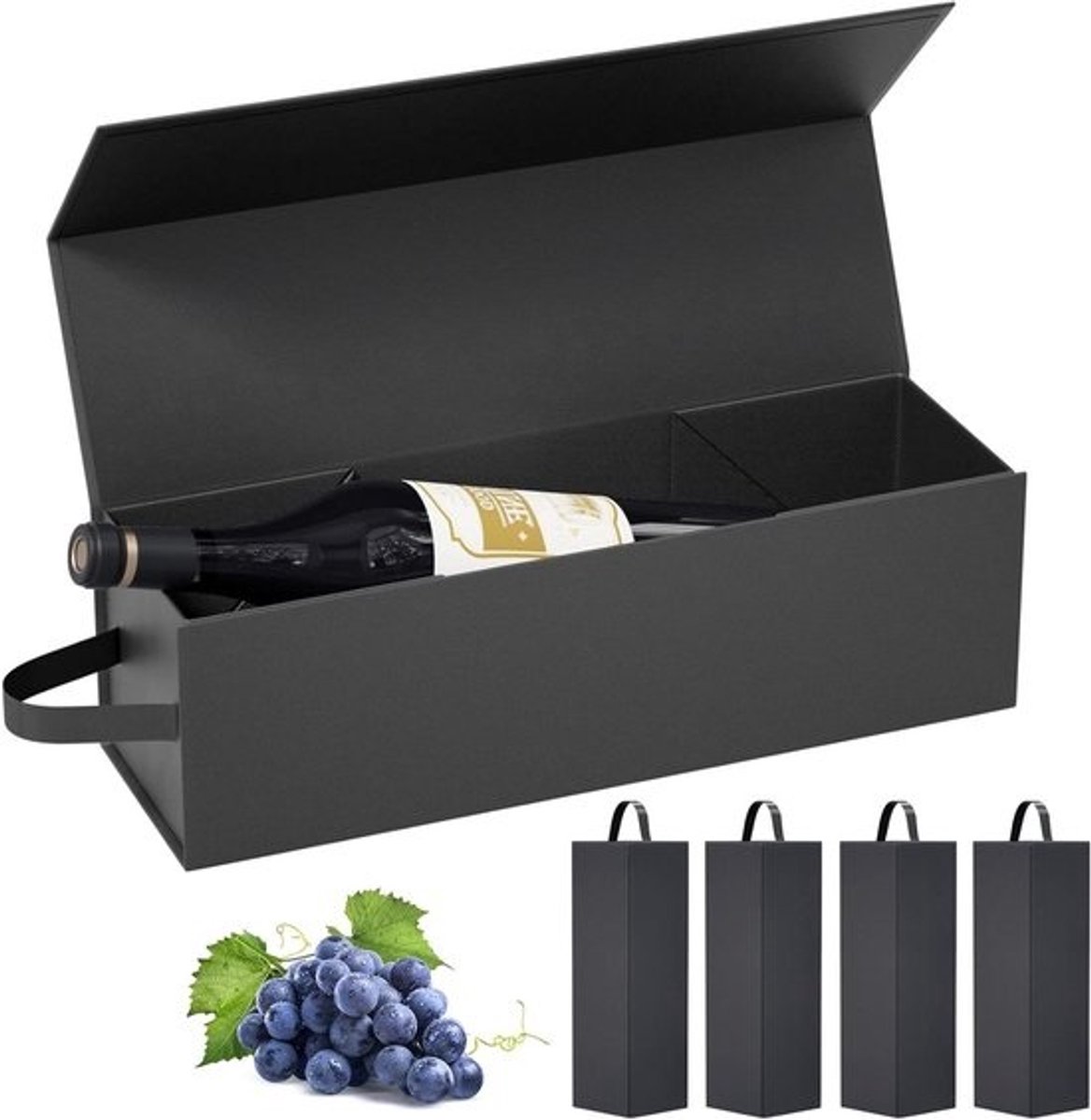 Wijn geschenkdozen - Fles verpakking - Cadeau geven - Magnetisch sluitend ontwerp - 325 x 95 x 95 cm - Zwart