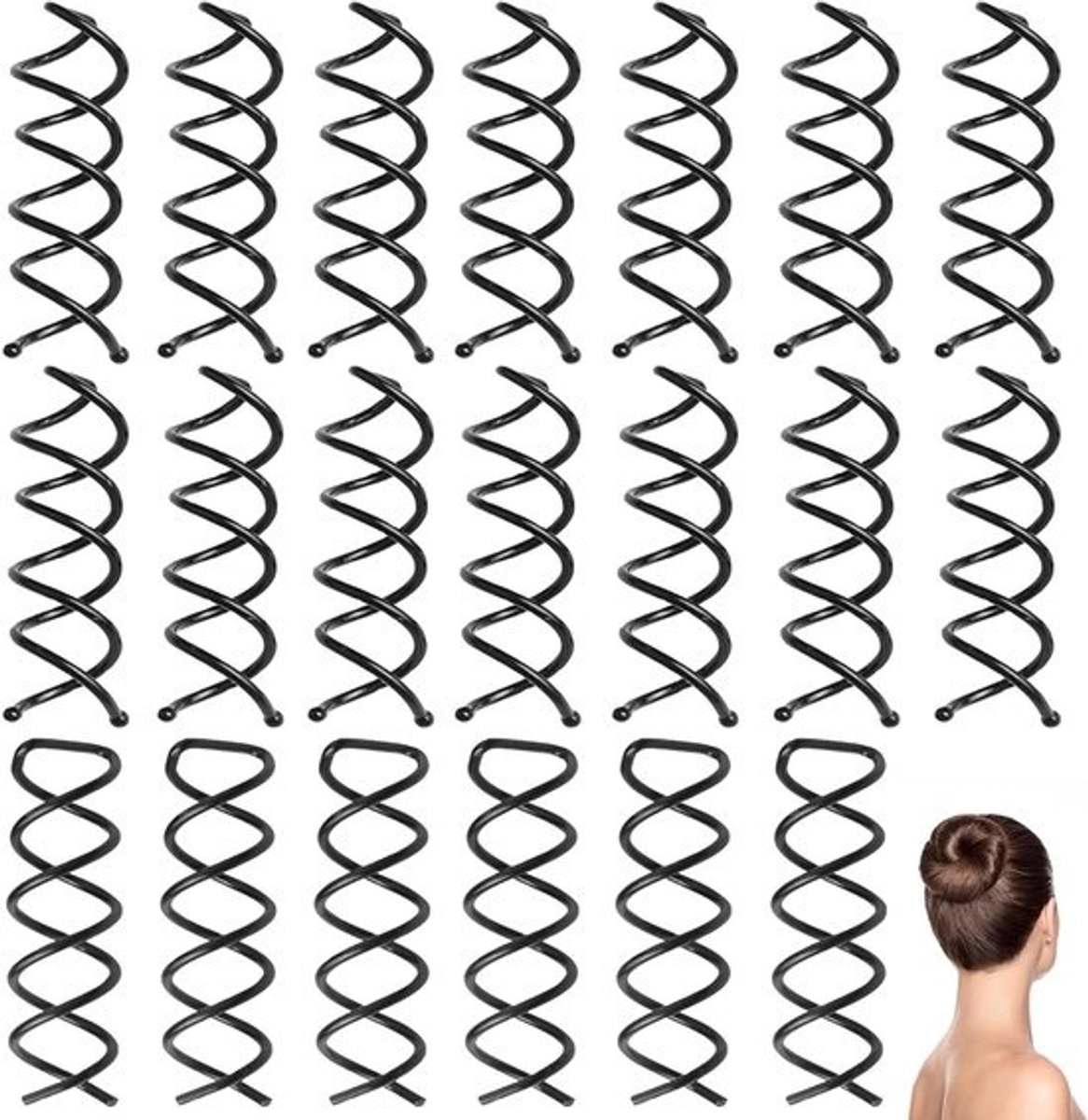 Spiraal Haarspelden - Draaibare Pins Vlechtklemmen - Kapsels Maken - Uniek Spiraalontwerp - 20 stuks - Zwart