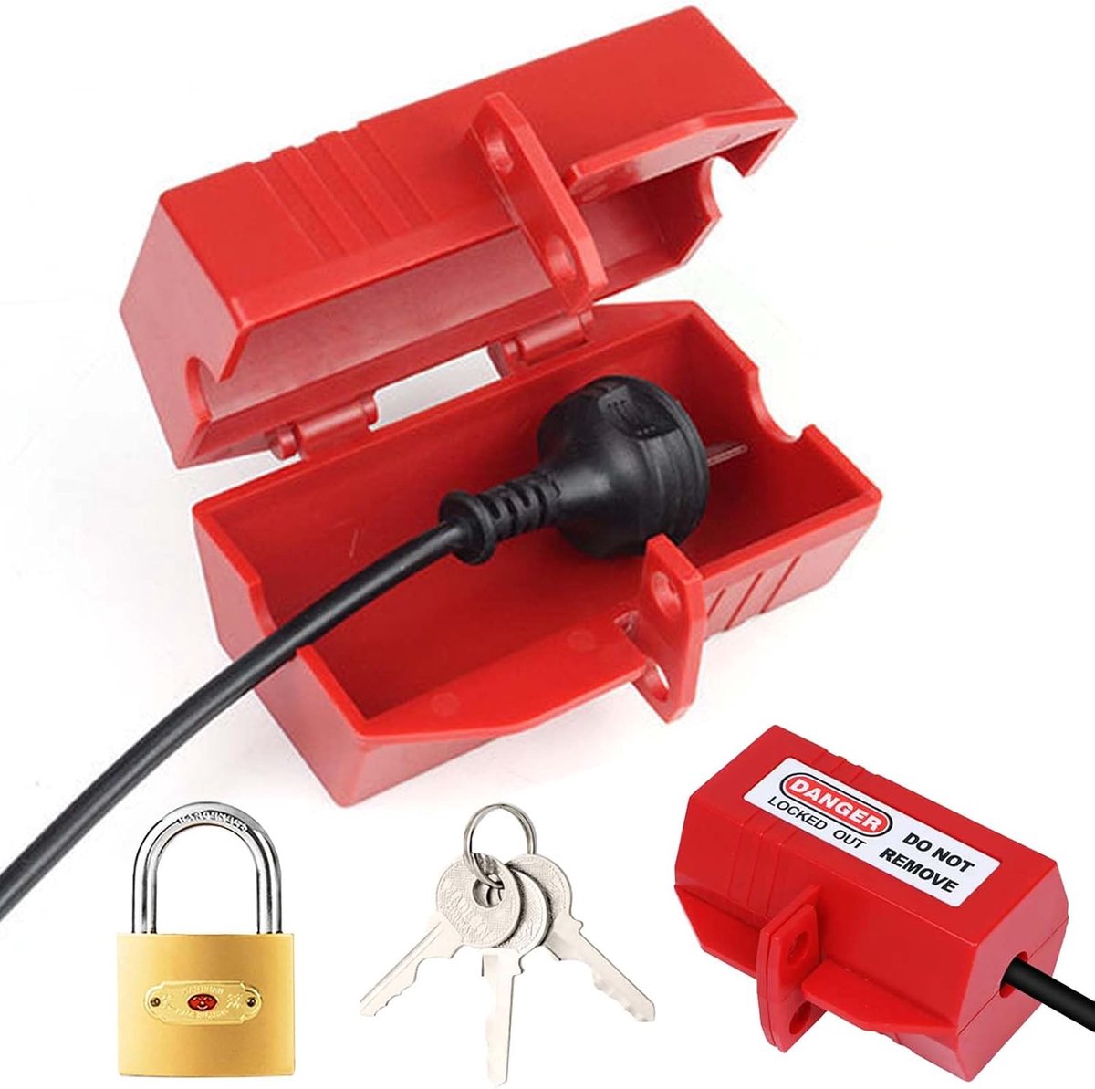 Dailygoods - Stopcontactslot wasmachine - Stroomdiefstal voorkomen - Beschermbox met hangslot - Rode stekker - Veilig voor kinderen - Geschikt voor wa
