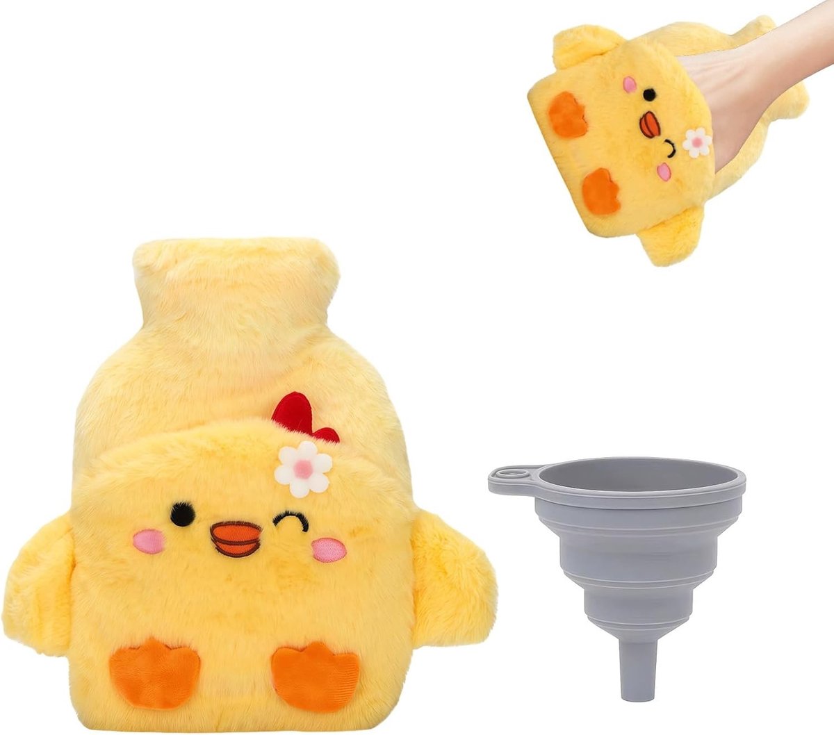 Miniatuur Warmwaterkruik - Geel - 1 x 1 x 1 cm - Duurzaam PVC met Verwijderbare Flanellen Hoes - Voor Pijnverlichting en Comfort
