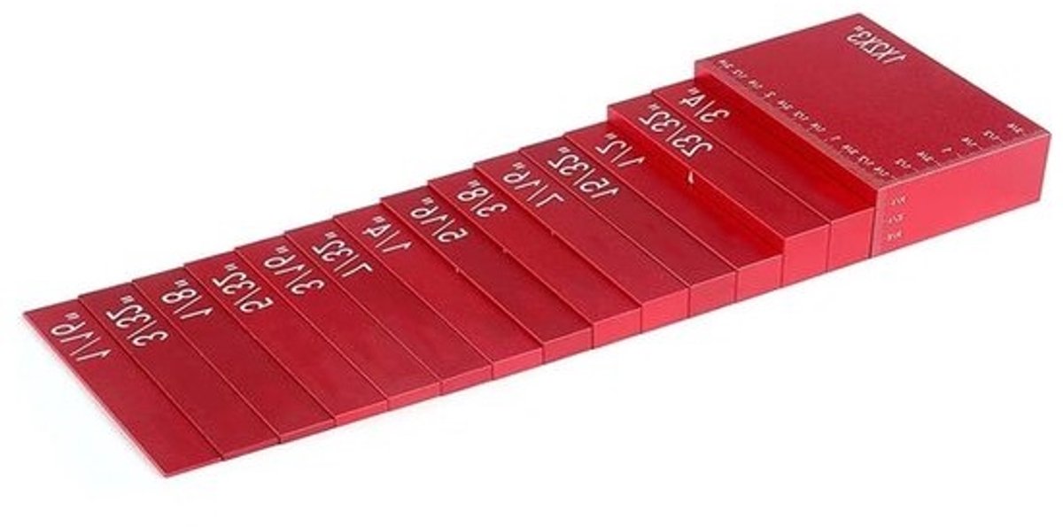 Blokmeter Houtbewerking - Meetblok Set - Precisie Meten - 15-delige Werkplaatsset - Diverse Blokken - Rood