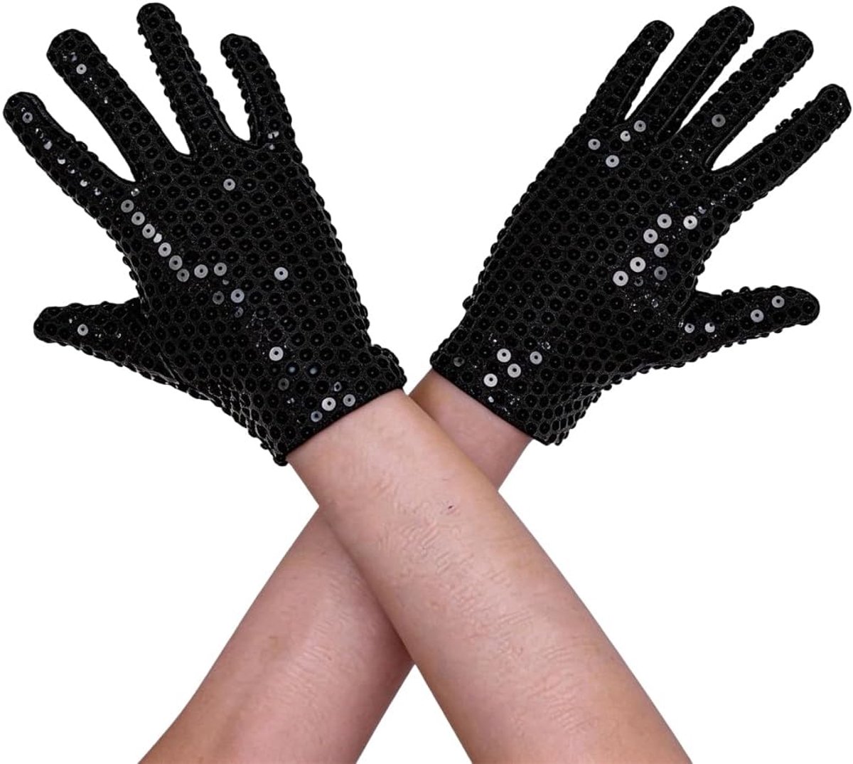 Handschoenen voor volwassenen, om te verkleden, zwarte podiumhandschoenen met pailletten