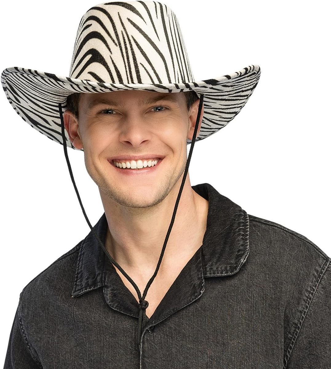 Cowboyhoed wild met dierenprint, hoedmaat 59 cm, westernhoed met trekkoord voor carnaval, festival en themafeest