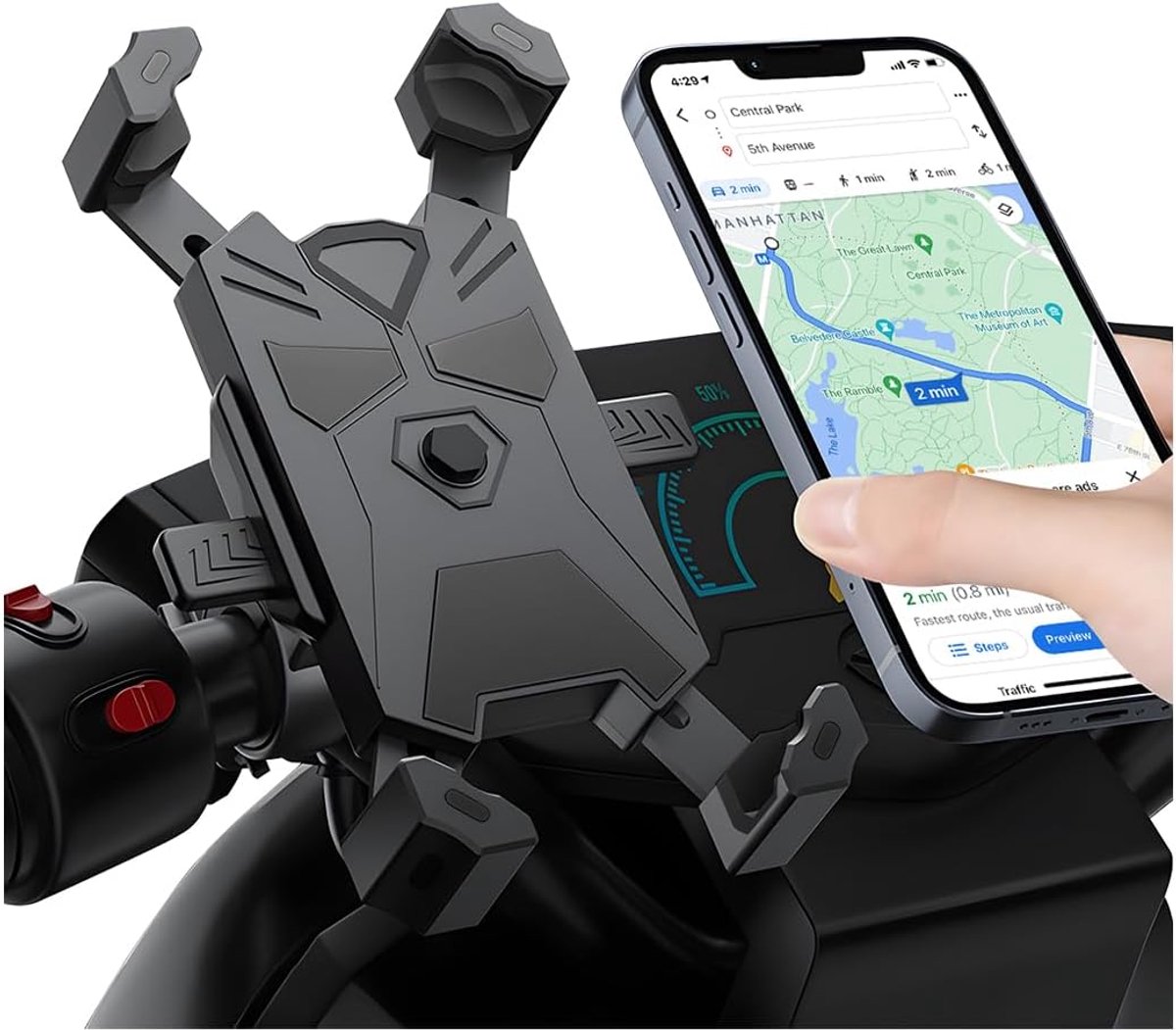 Dailygoods- Telefoonhouder Motorfiets 360° Draaibaar - Verstelbare Beugel - Antivallend - Snelle Installatie - Duurzaam PVC - Geschikt voor Stuur van