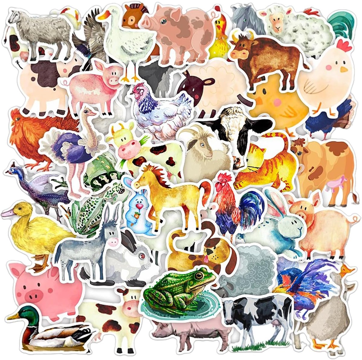 Dailygoods- Boerderijstickers 50 Stuks - Dierenstickers voor Kinderen - Decoratieve Stickers - PVC - Waterdicht - Schattige Patronen