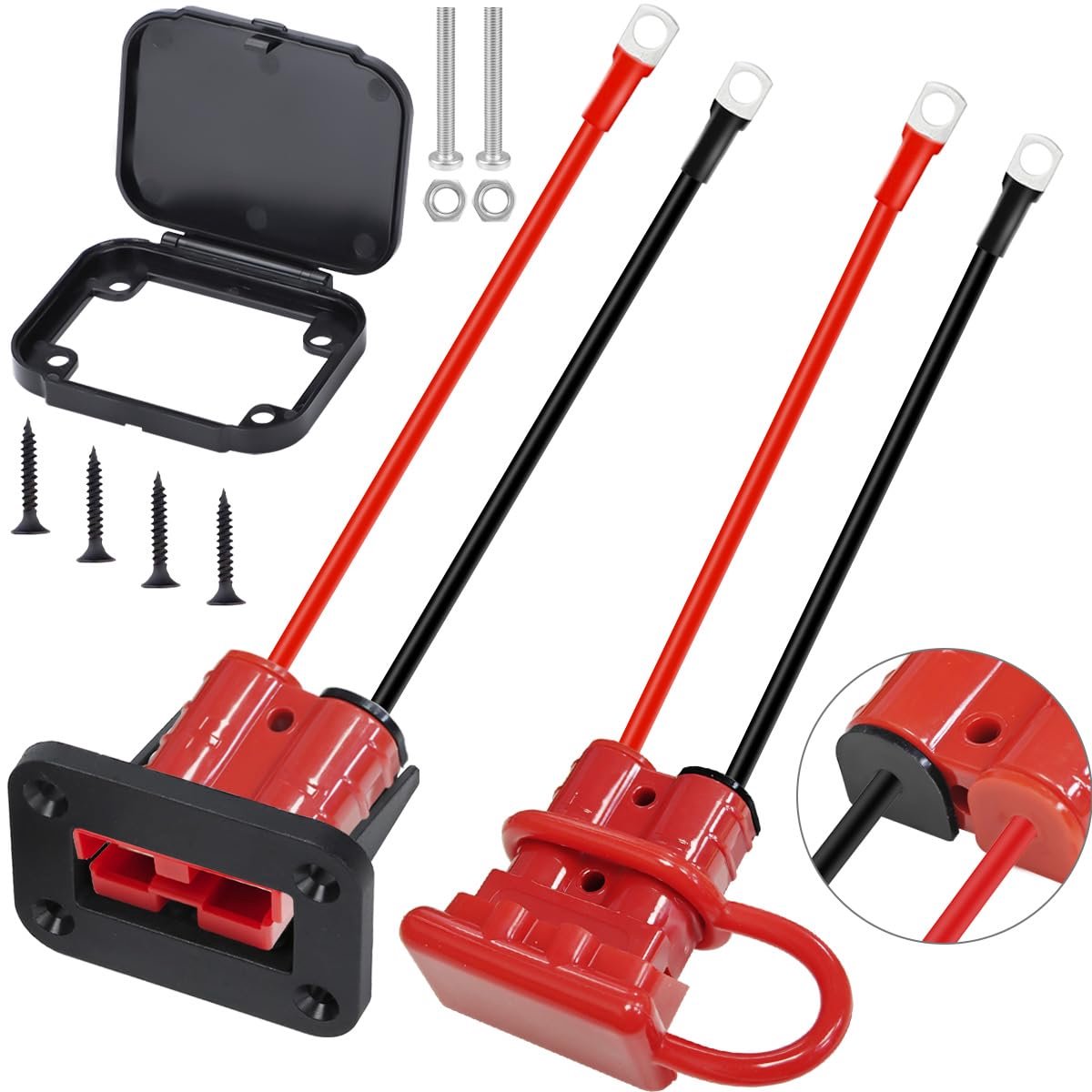 Snelkoppeling voor accu, 50 A, batterij van 6 tot 12 gauge 10 AWG, siliconen kabelverbinder, 40 cm, met O-terminal, kabelboomset voor autolier, 2 stuks
