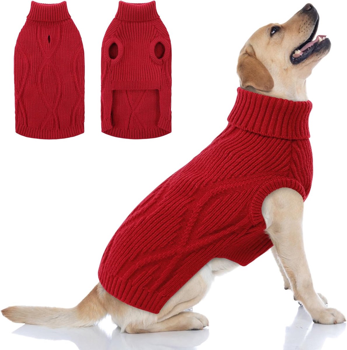 Trui hond groot | warm & zacht | Turtleneck kersttrui | pitbull, boxer, Engelse buldog, bordercollie, dalmatiër (rood, XL)