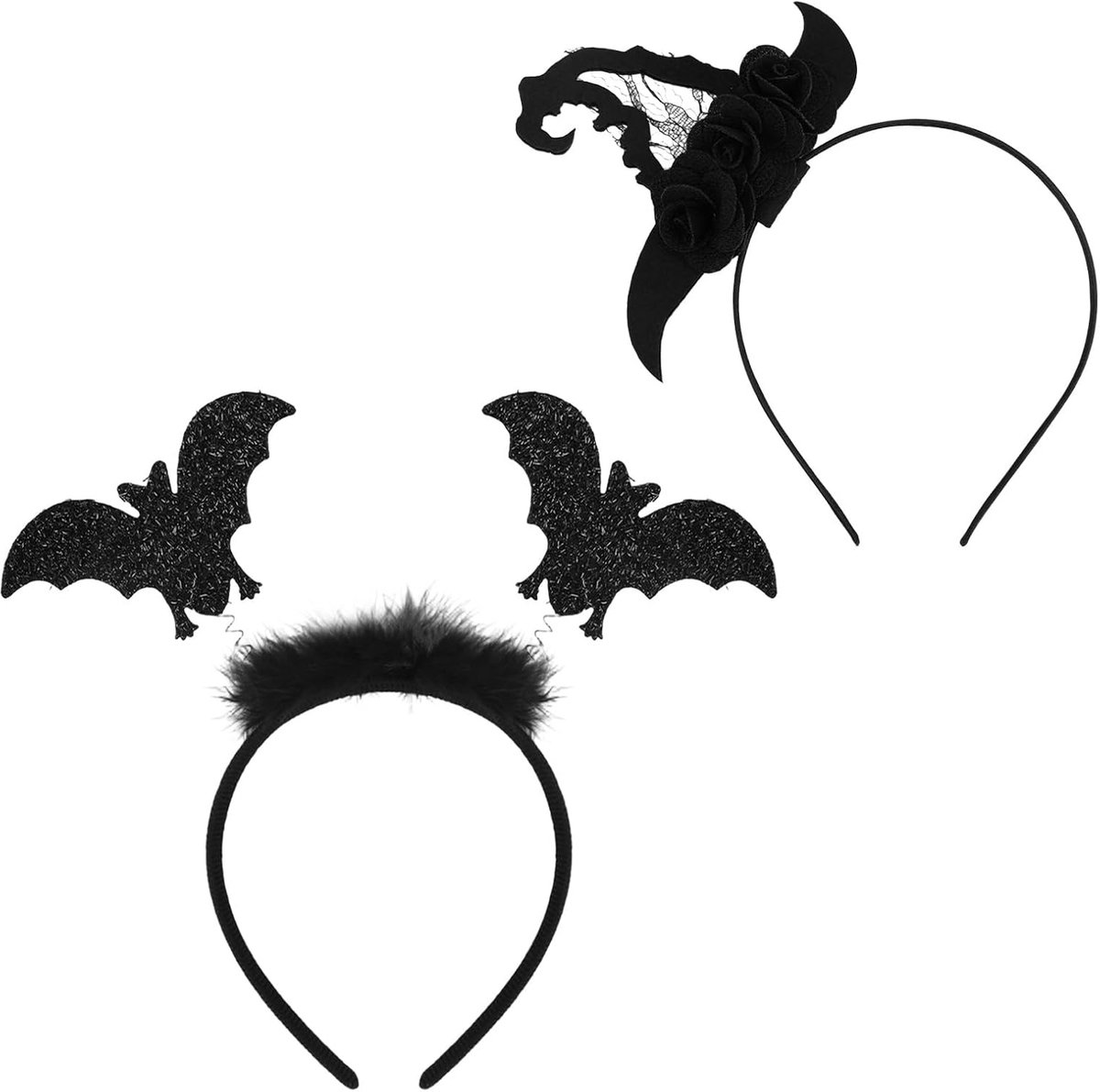 2st Halloween Hoofdbanden voor Vrouwen en Kinderen, Vleermuis- en Heksenhoed Cosplay Kostuumaccessoires Feestartikelen Cadeau