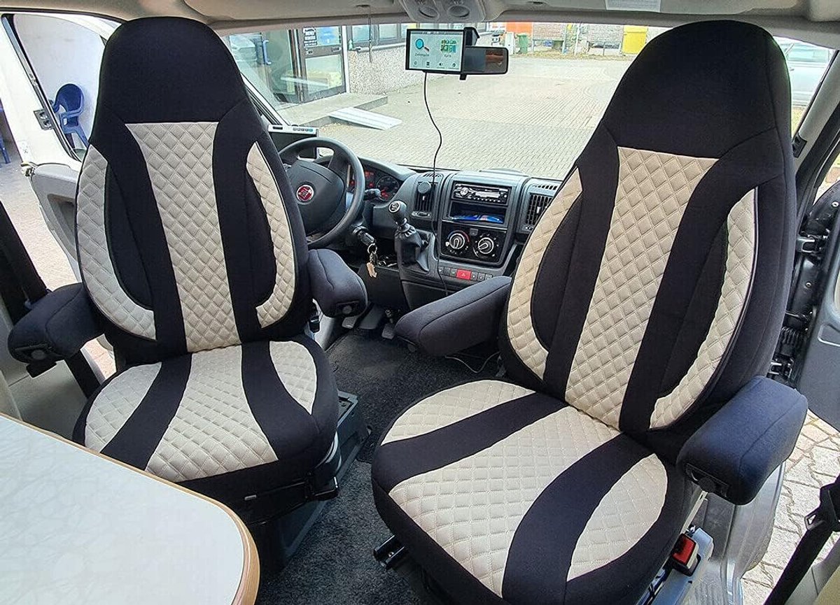 Stoelhoezen voor camper Fiat Ducato type 250, bestuurder en passagier, zwart/beige