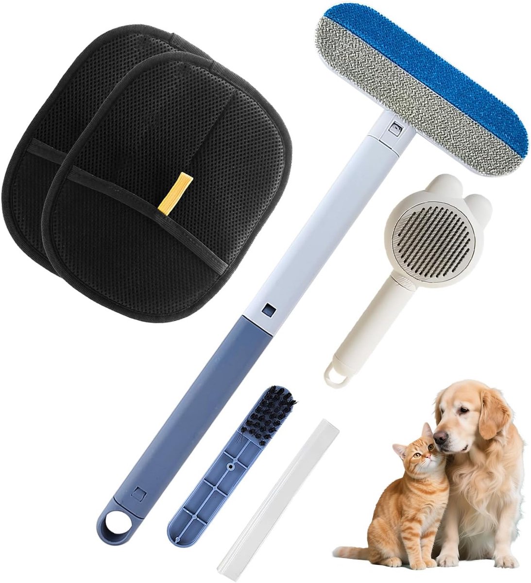 4 stuks kattenhaarverwijderaar, dierenhaarverwijderaar, handschoen + huisdierborstel + dierenhaarverwijderaar, borstel, herbruikbare huisdierhaarverwijderaar handschoen en pluisverwijderaar voor
