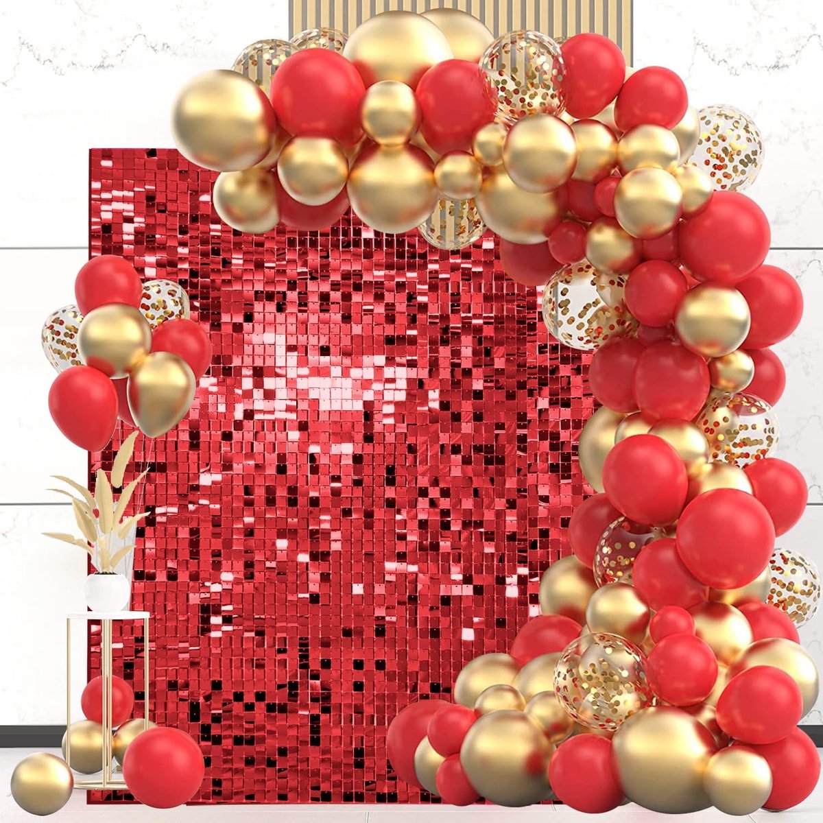 24 Stuks Rode Glitter Wand voor Kerstfeest, Sport evenementen - Opvallende Grote Sequin Decoratie 180x120 cm