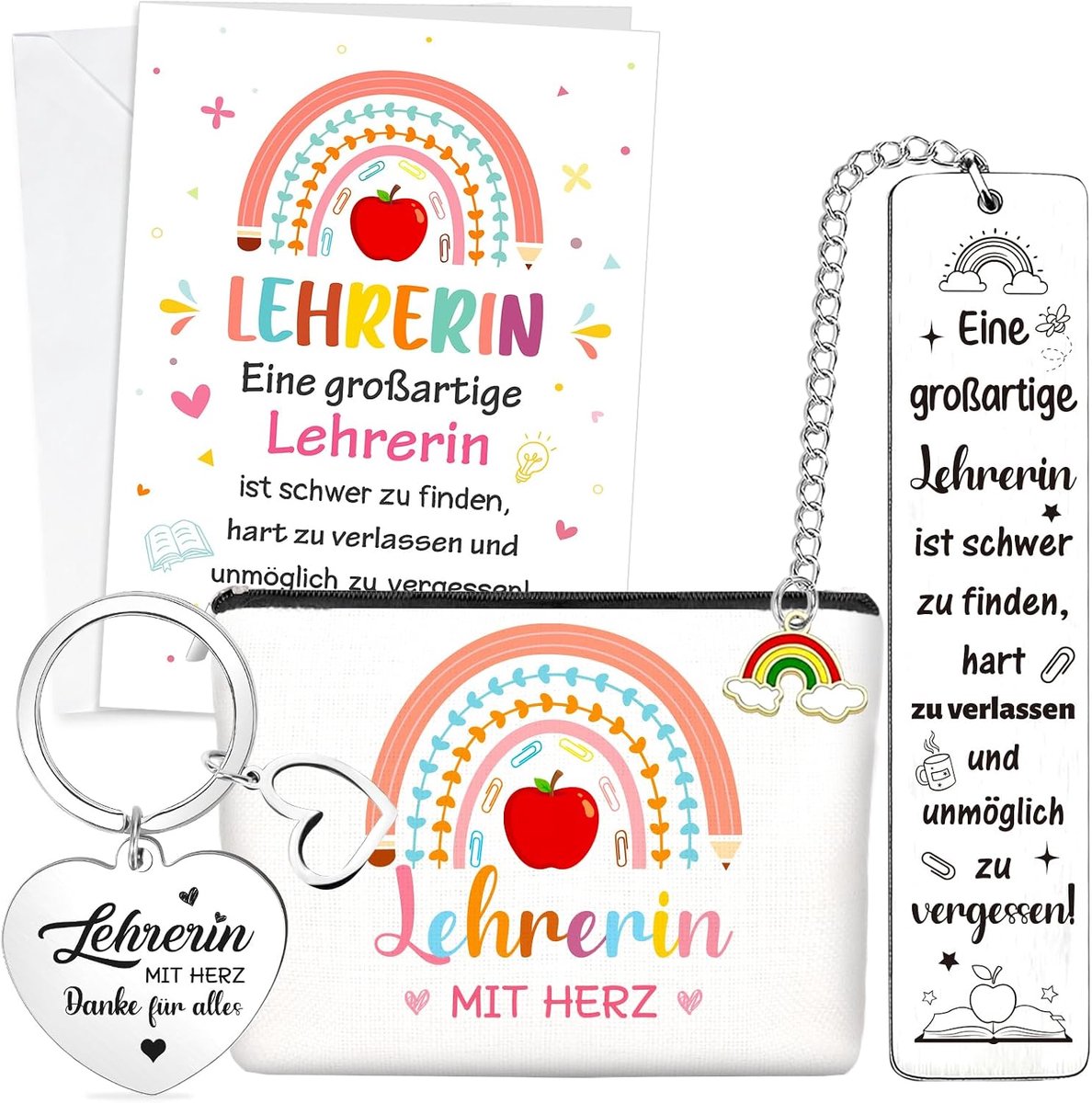 Dailygoods- Afscheidscadeau voor Lerares - Sleutelhanger/Bladwijzer - Make-uptas - Bedankkaart - Duurzaam Materiaal - Perfecte Mix van Functionaliteit